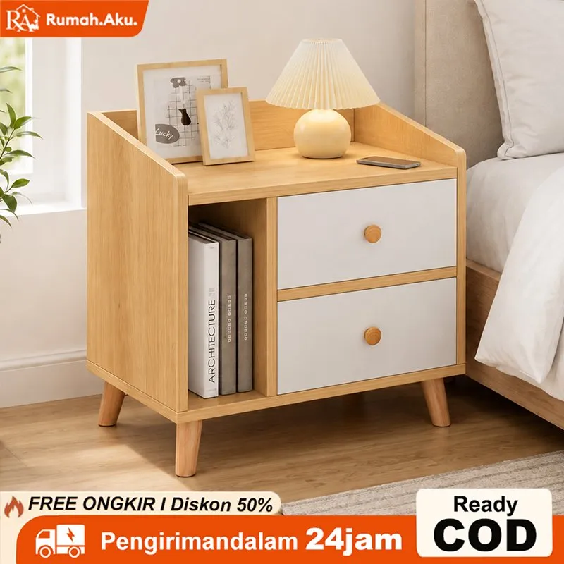 Meja Nakas Kayu Minimalis Bedside Table Lemari Nakas Kayu Meja Nakas Putih Meja Samping Kamar Tidur<Garansi Lima Tahun>