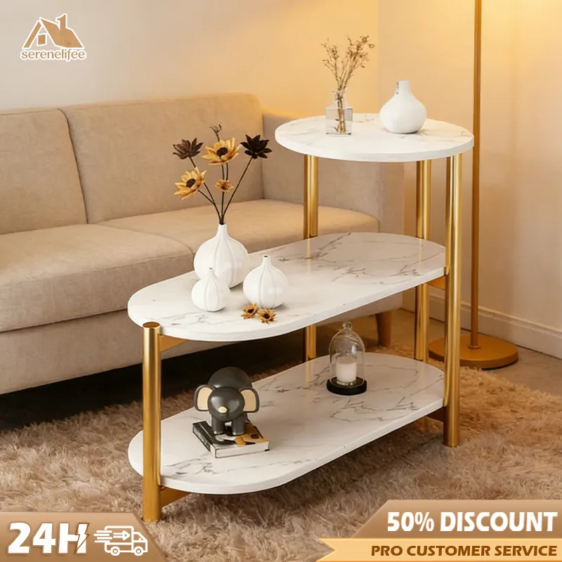 COD Meja Kopi Meja Samping Tiga Tingkat Meja Minimalis Bufet Marmer Sofa Side Cabinet Meja Tamu Meja Nakas