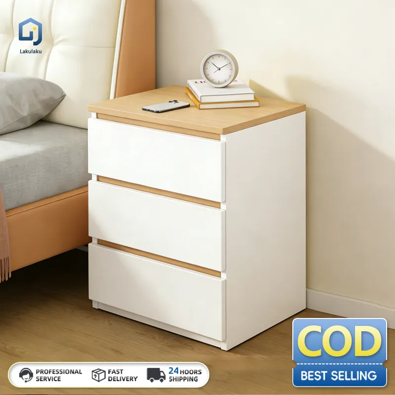 COD Meja nakas minimalis Meja Nakas Bedside Table Lemari Nakas meja nakas kayu Meja Samping Meja Nakas Putih 2 dan 3 Laci Warna Putih Kayu Natural Meja Sudut Multifungsi