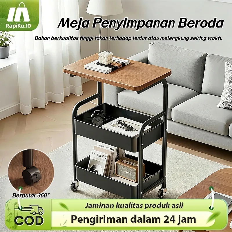 Rak Troli Susun Bergerak Meja Kopi Seluler / Rak Makanan Ringan / Meja Samping Sofa Dengan Roda /Rak Penyimpanan Dua Lapis