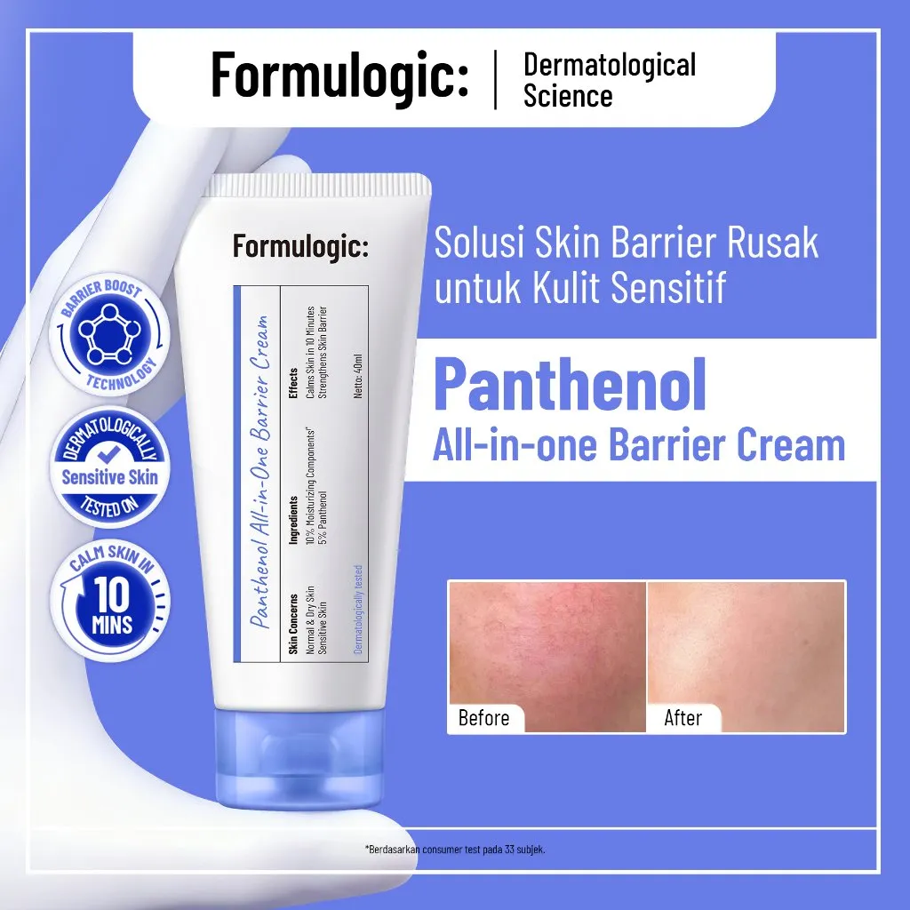 [BUY 2 GET ACNE LOTION] Formulogic Panthenol All-in-One Barrier Cream 40ml Moisturizer Skincare Pelembab Wajah Day Cream Night Cream Hydrating Cream Gel Skin Barrier Repair Mosturaizer untuk Kulit Kering Sensitif Jerawat Bruntusan Menenangkan Melembabkan