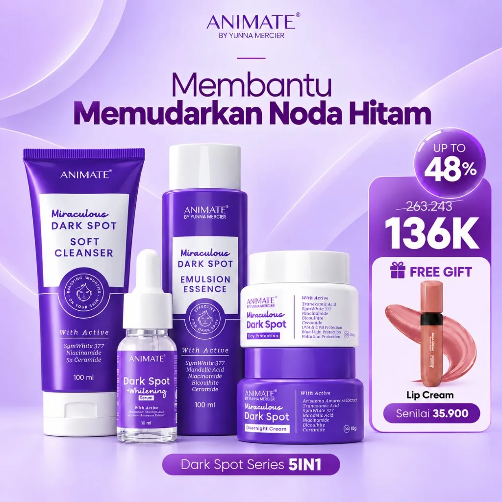 [FREE LIP CREAM] 6 Pcs Animate Miraculous Dark Spot Series 5in1 Tanpa Pouch | Paket Skincare Memudarkan Bekas Jerawat Mencerahkan Kulit Kering Berminyak Normal Berjerawat Niacinamide Ceramide