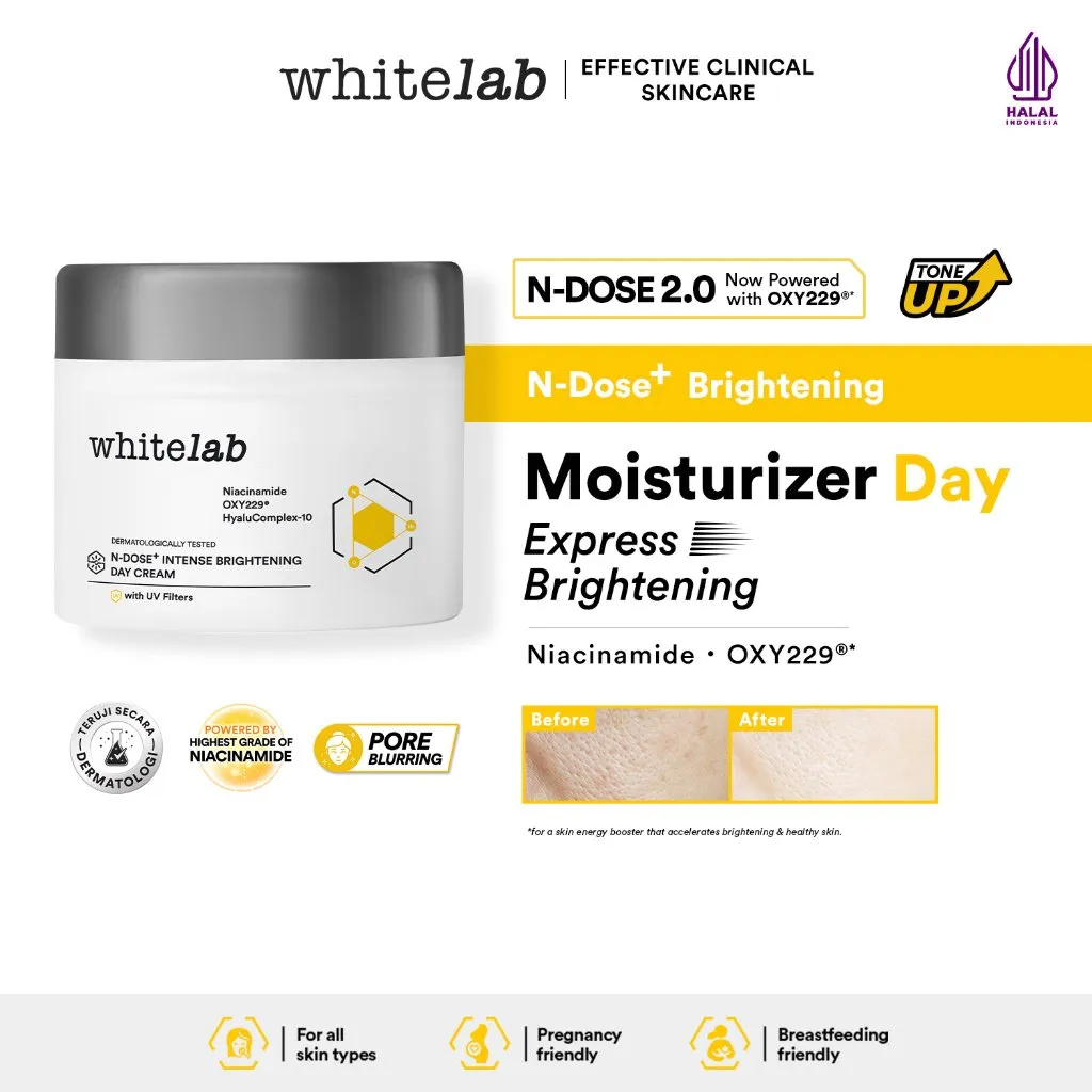 Whitelab Day Cream Brightening  - Pelembap Krim Pagi Pencerah Wajah Untuk Kulit Oily N-Dose+ 2.0