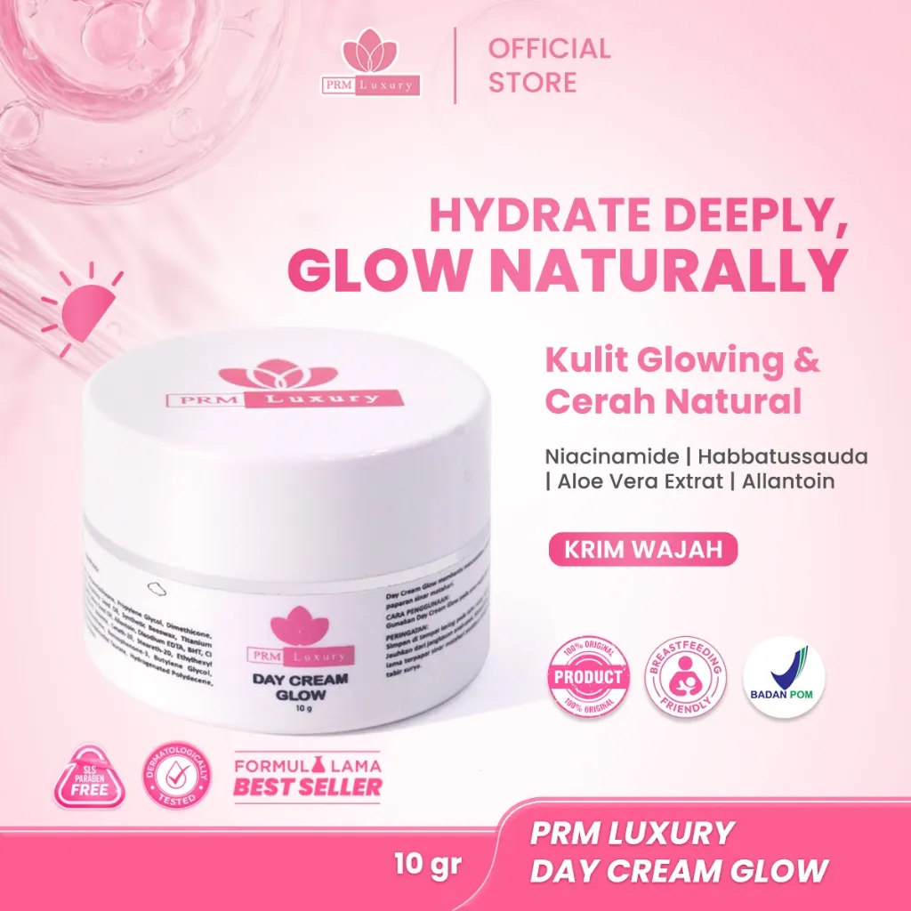 PRM Luxury Day Cream Glow BPOM / Cream Siang Glowing & Cerah Natural / Skincare Mencerahkan Melembapkan Anti Kusam Base Makeup