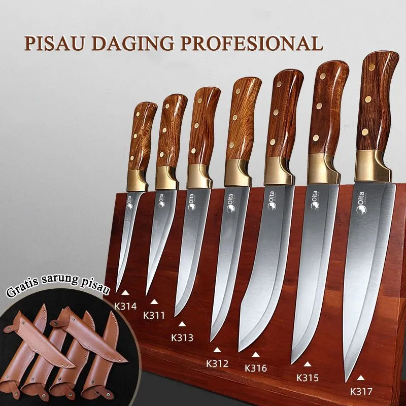 Oita Original Super Tajam Stainless Pisau Daging /Pisau Dapur/Chef Knife Tangkai Kayu Free Sarung