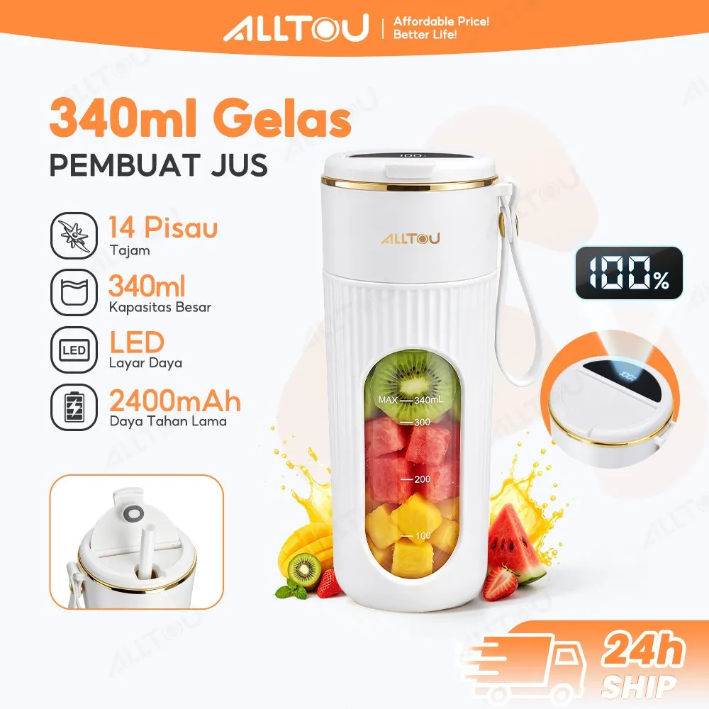 ALLTOU Portable Juicer Blender Mini 14 Pisau  340-450mL Rechargeable Jus Blender 2400mAh Mixer Stainless Steel Food Grade Blender Jus