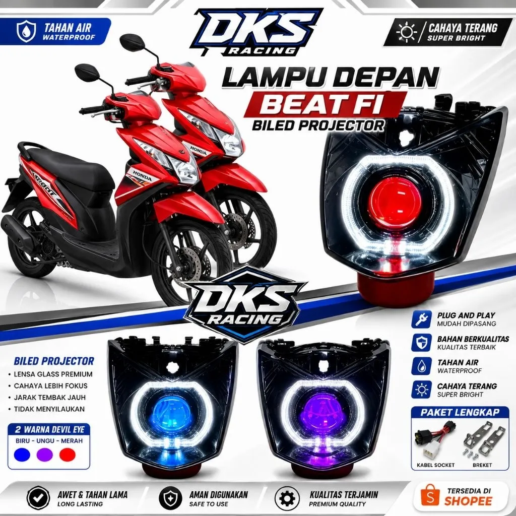 Reflektor depan Full Set Billled Ala Ala Beat Fi 2012 Sd 2016 2,5 Inci Super Terang