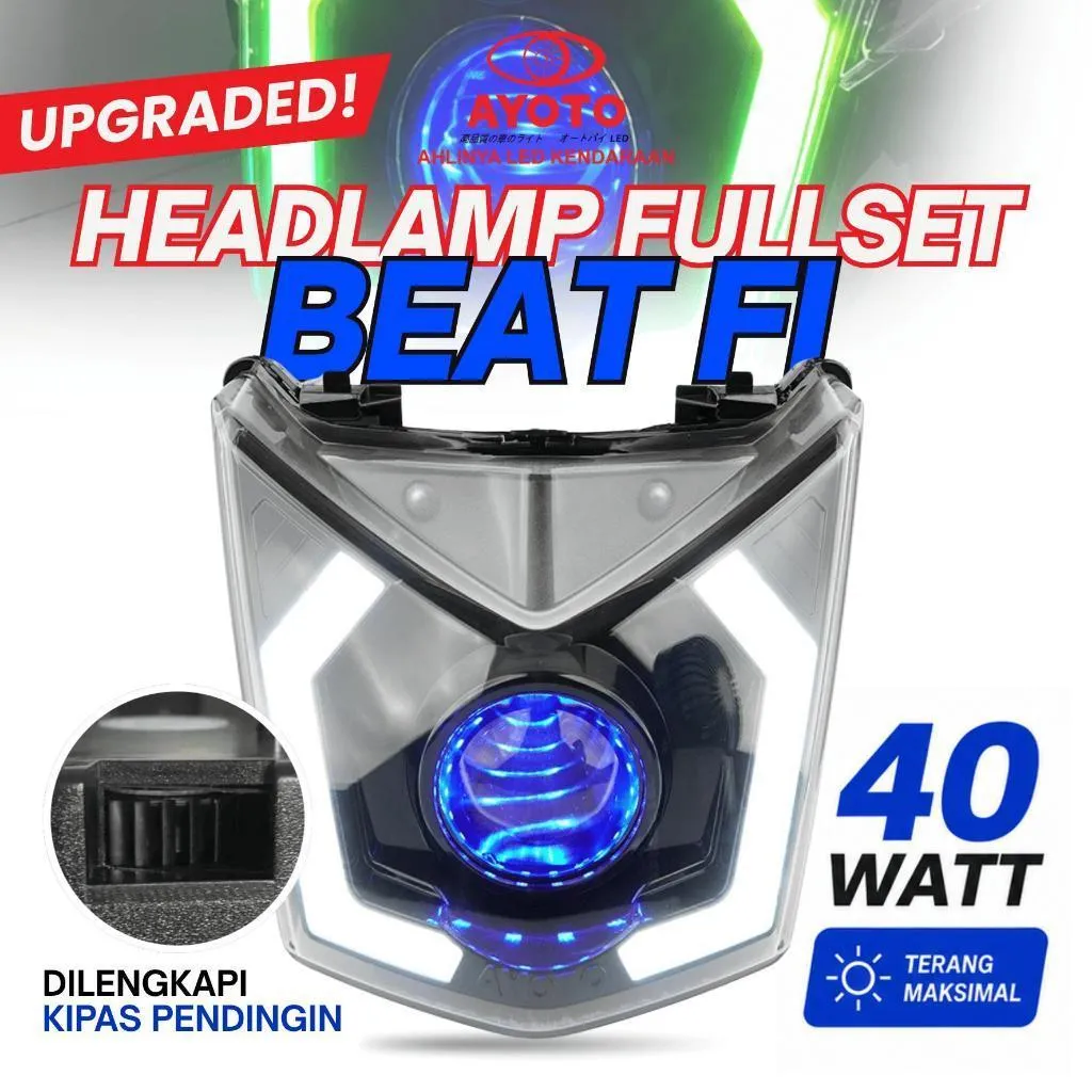 HEADLAMP FULLSET BEAT FI 2013-2016 / REFLEKTOR BEAT BILED PROJIE PROJECTOR AYOTO CUSTOM SEIN WELCOME LIGHT RUNNING