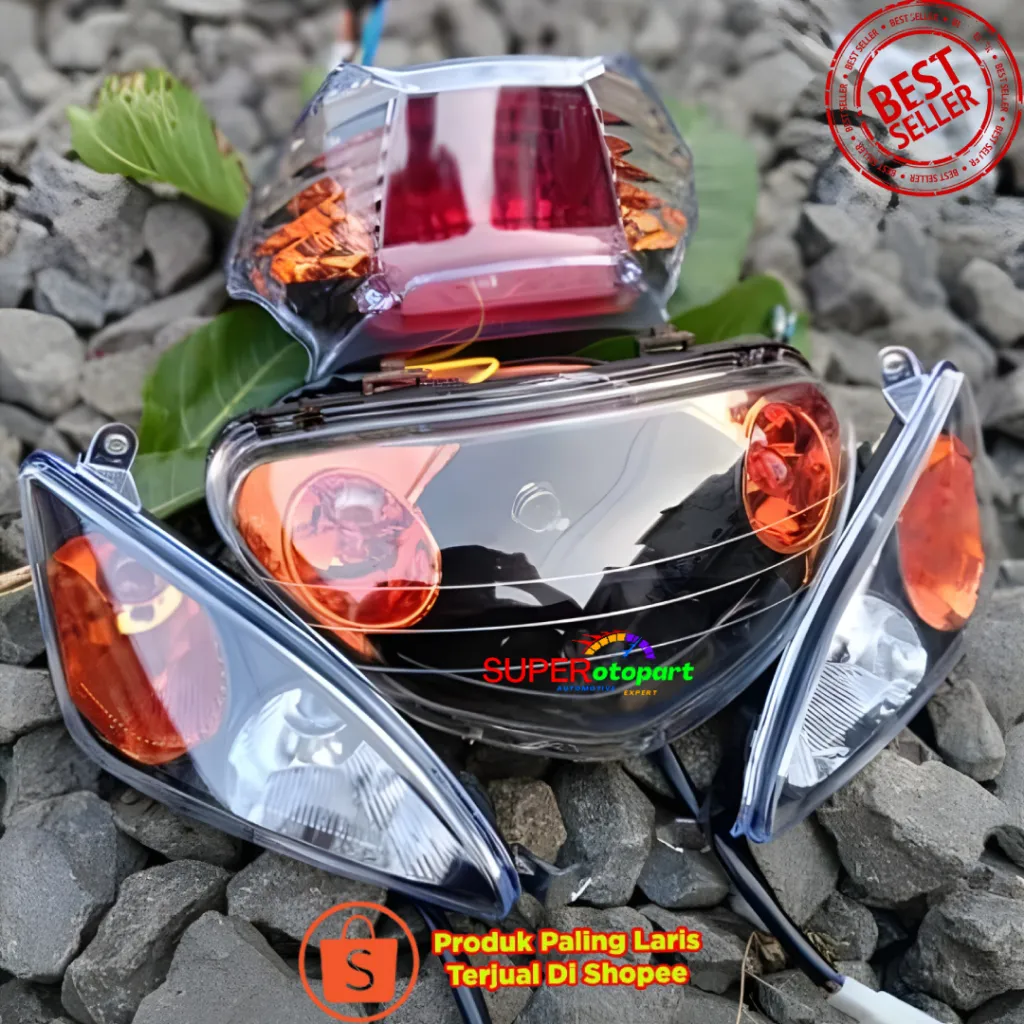 Full Set Reflektor Lampu Depan+Sen+Stop Mio Sporty/Mio Old Model 5TL Custom Hitam-Oren