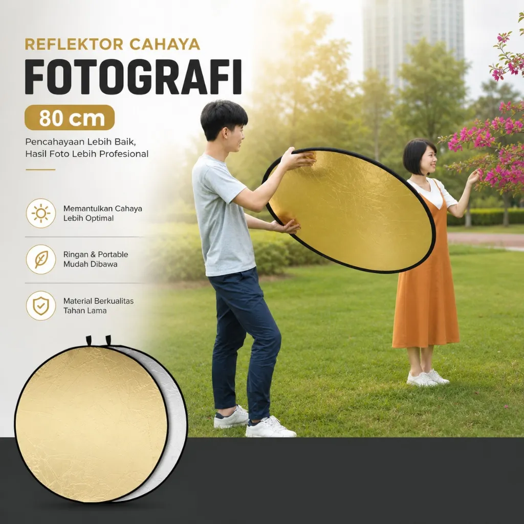 2 in 1 Reflektor Fotografi Cahaya Studio Alat Lighting Foto Portabel Diameter 30cm - 110cm