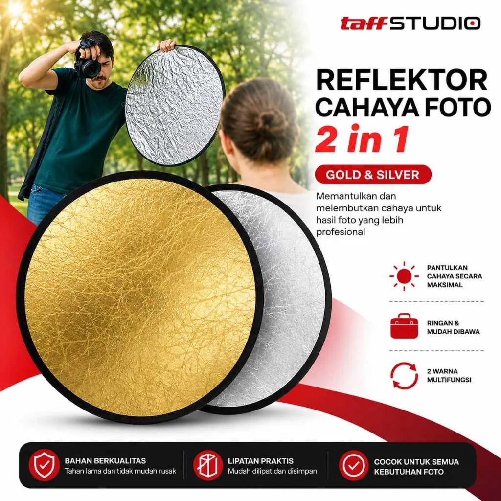 TaffSTUDIO Round Reflektor Cahaya Studio Foto 2 in 1 Gold Silver
