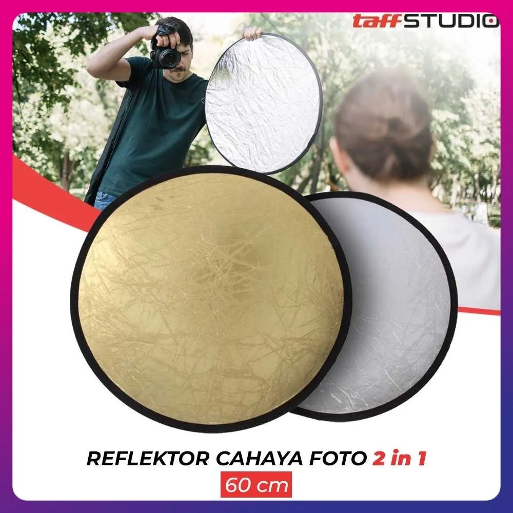 TaffSTUDIO Reflektor Cahaya Fotografi Studio 2in1 Foldable 60cm - YE-R110