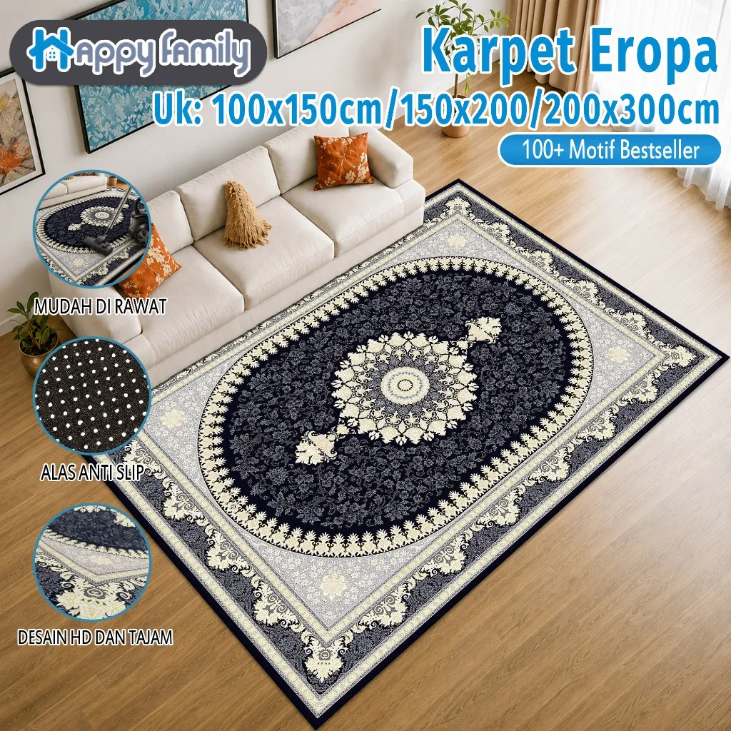 (HF) Karpet Lantai Eropa Style 3 UK 100x150cm / 150x200cm / 200x300cm Bahan Polyester Halus