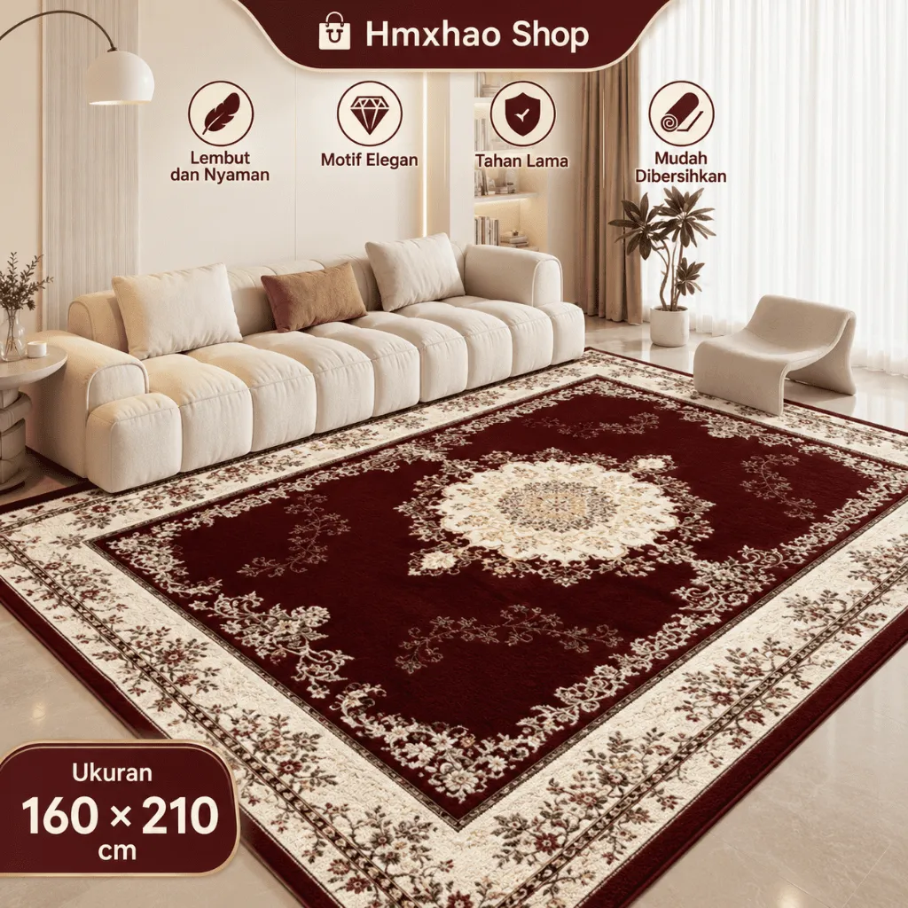 [160x210cm] Karpet Lantai Motif Eropa Ukuran 160x210cm Karpet Turkey Crystal Velvet Premium Lembut untuk Ruang Tamu dan Kamar