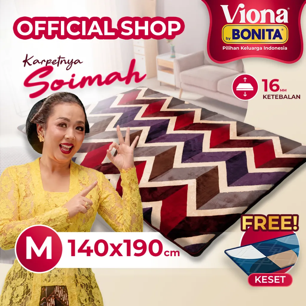 [140x190] Karpet Busa Malaysia Motif Minimalis 16mm – Anti Selip | Viona Bonita