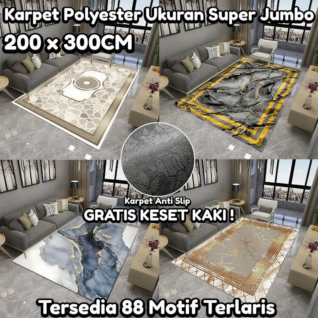 Karpet Lantai Turki Uk 200*300 Karpet Jumbo Polyester Permadani Karpet Lantai Eropa Ruang Tamu Anti Slip Premium