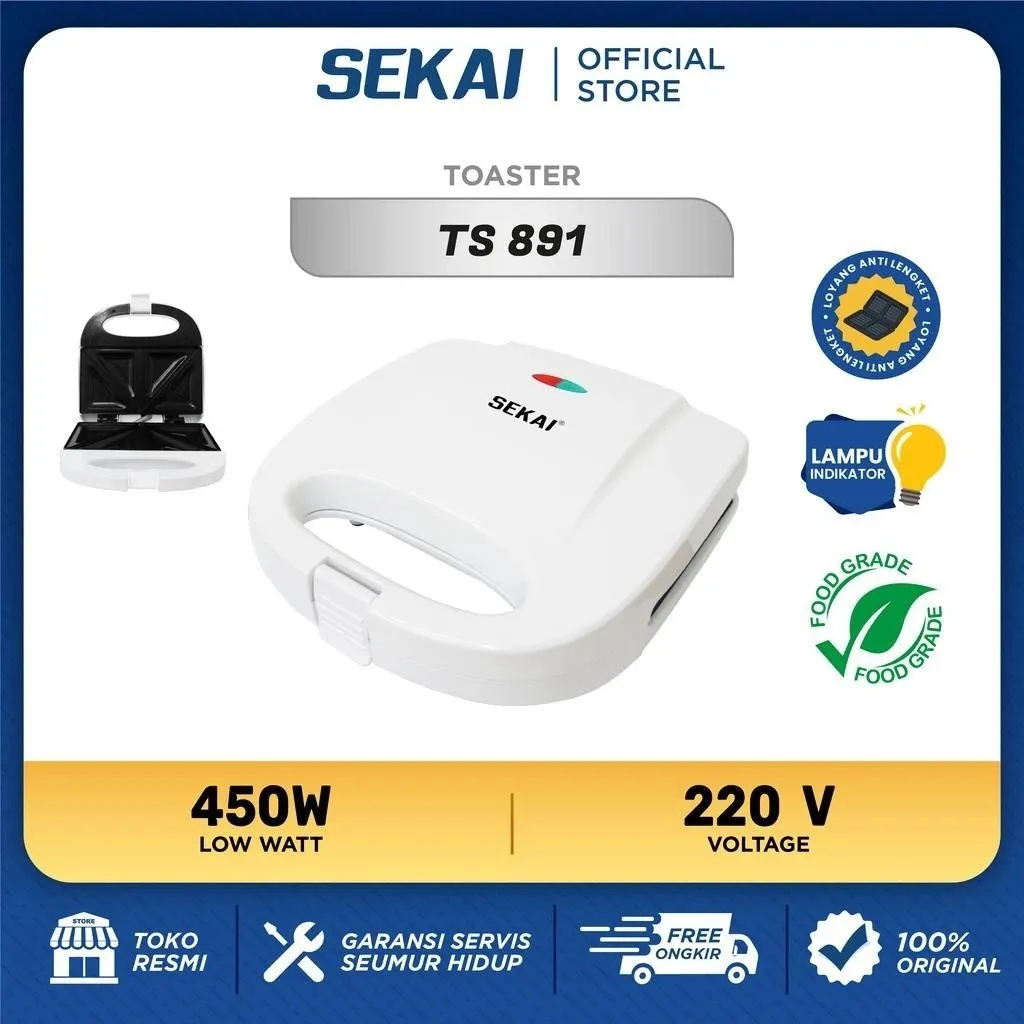 SEKAI Pemanggang Roti Toaster Sandwich Waffle / Roti Panggang - TS 891 / TS 892 S / TS 892 W