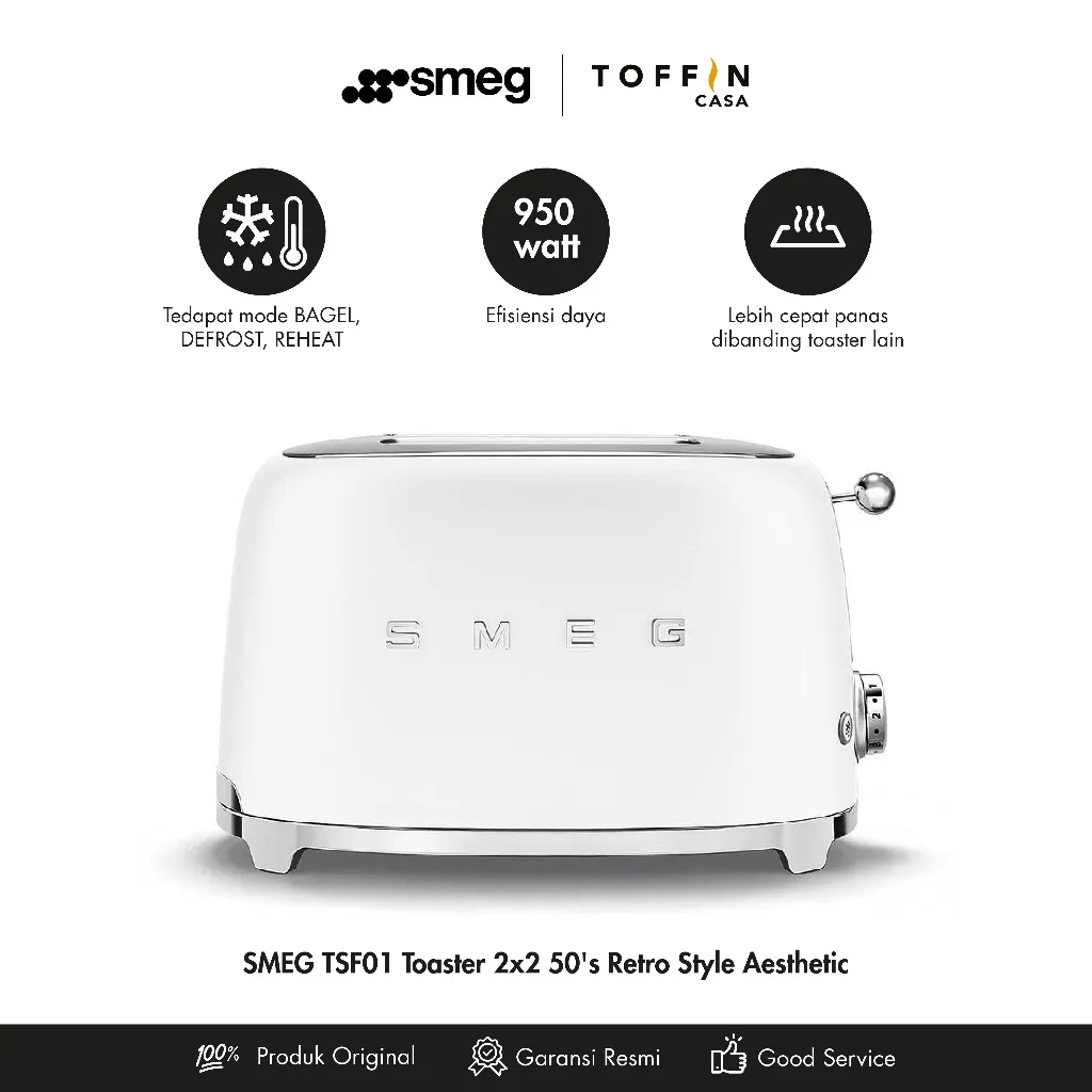 SMEG TSF01 Toaster 2x2 Slice - 50s Retro Style Aesthetic | Pemanggang Listrik Estetik 950W
