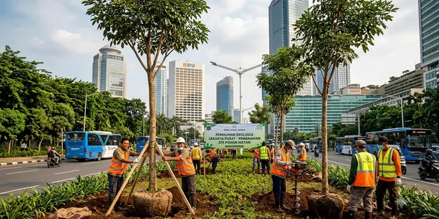 375 Pohon Instan Ditanam di Jakarta Pusat, Jaga Ruang Terbuka Hijau