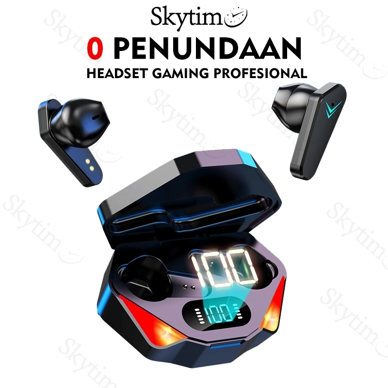 Skytime Gaming Earphone Bluetooth TWS T23 (X15) No Delay Low Latency Waterproof Battery Display RGB