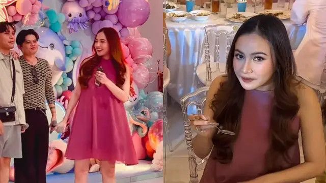 10 Foto Mahalini Pakai Mini Dress Pink di Ulang Tahun Azura, Diduga Sedang Hamil