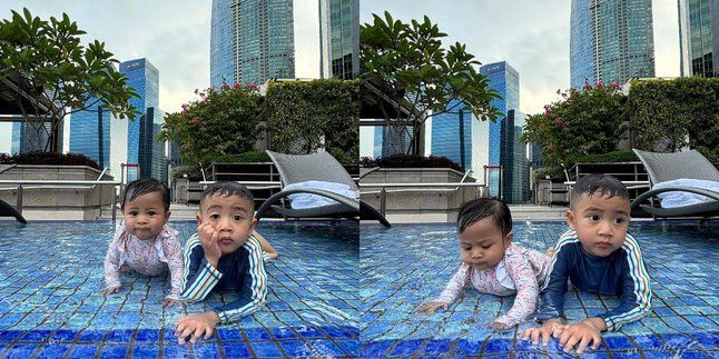 5 Potret Rayyanza Berenang Bareng Lily, Tampilan dan Ekspresi Keduanya Bikin Gemas