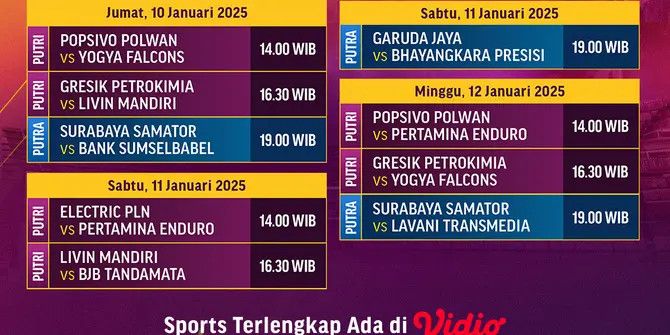 Catat! Jadwal Siaran Langsung PLN Mobile Proliga 2025 Pekan ini di Vidio