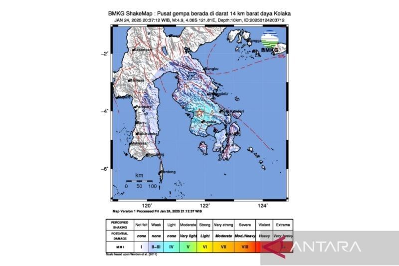 Gempa 4,9 Magnitudo Guncang Kolaka, Sulawesi Tenggara