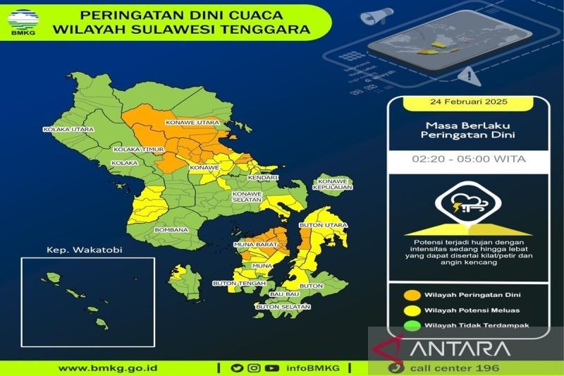 BMKG Prakirakan Hujan Disertai Petir di Sulawesi Tenggara, Waspada!