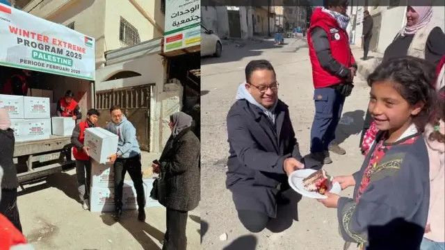 Bersama Chiki Fawzi, Anies Baswedan Ikut Bagikan Bantuan Kemanusiaan Langsung di Palestina