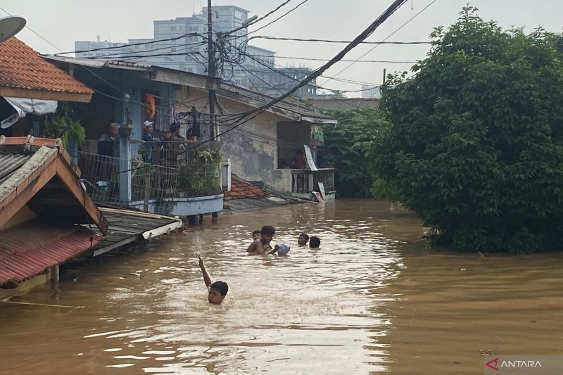 Anak-anak Berenang di Banjir Rawajati: Kegembiraan di Tengah Bencana