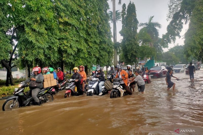 Banjir Rendam Jalan Pesanggrahan Jakarta Barat Akibat Luapan Kali Pesanggrahan