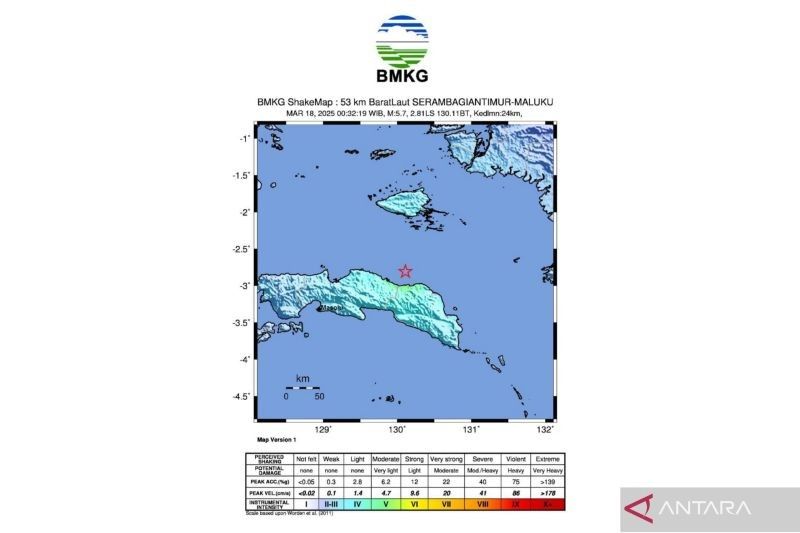 Gempa 5,7 Magnitudo Guncang Seram Timur, BMKG Pastikan Tak Berpotensi Tsunami