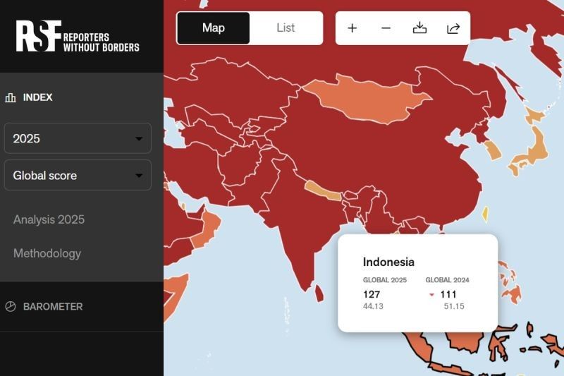 Kebebasan Pers Dunia Terancam, Indonesia Turun 16 Peringkat dalam Indeks RSF 2025