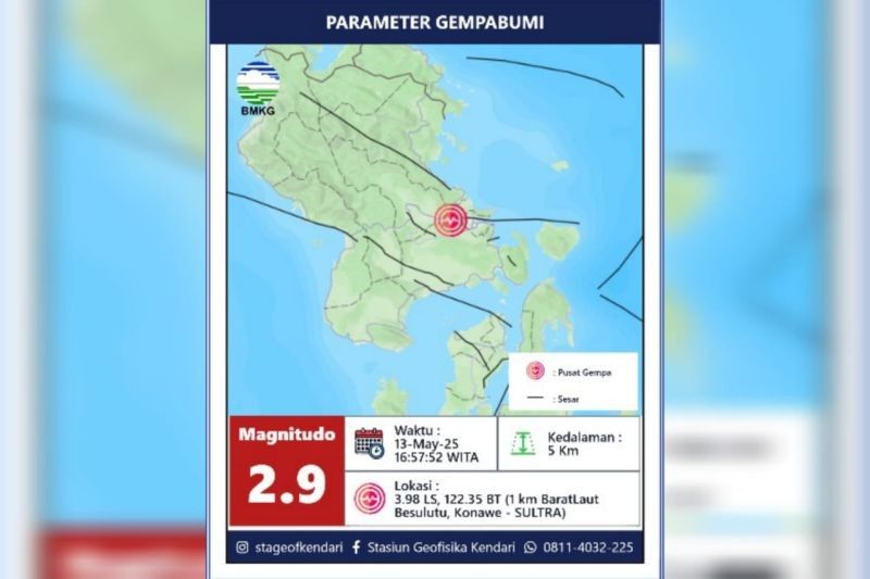 Gempa Magnitudo 2,9 Guncang Konawe dan Kendari, BMKG Pastikan Tak Berpotensi Tsunami
