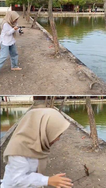 Viral Momen Kocak Wanita saat Mancing, Udah Dapat Ikan Malah Kabur