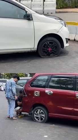 Diduga Parkir Tak Sesuai Tempatnya, Sejumlah Mobil Alami Kempes Ban di Sekitaran Monas Ini Viral