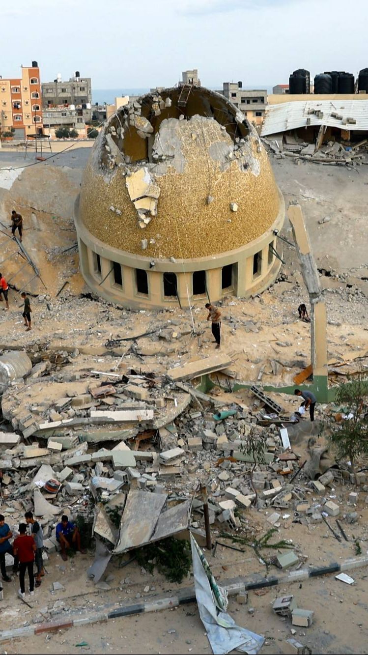 FOTO: Kondisi Masjid Al-Amin Muhammad di Gaza yang Hancur Dirudal Jet Tempur Israel