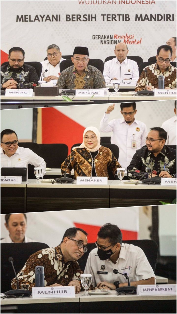 FOTO: Rakor Enam Menteri Bahas Persiapan Natal dan Tahun Baru 2024, Menko PMK Muhadjir Effendy Prediksi Akan Ada Lonjakan 107 Juta Pemudik