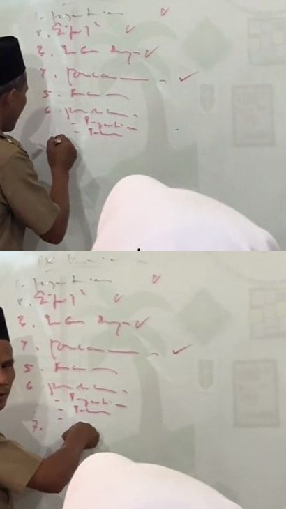 Viral Siswa Perlihatkan Gurunya Mengajar di Kelas, Tulisannya Bikin Salah Fokus