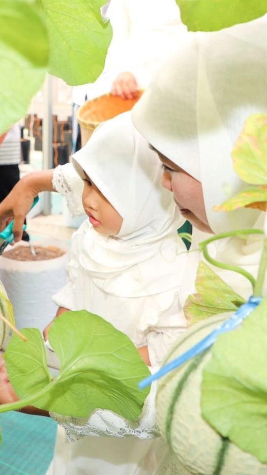 Potret Kebersamaan Gubernur Jatim Bareng Cucu di Masjid Agung Surabaya, Tanam Bibit Buah hingga Panen Melon