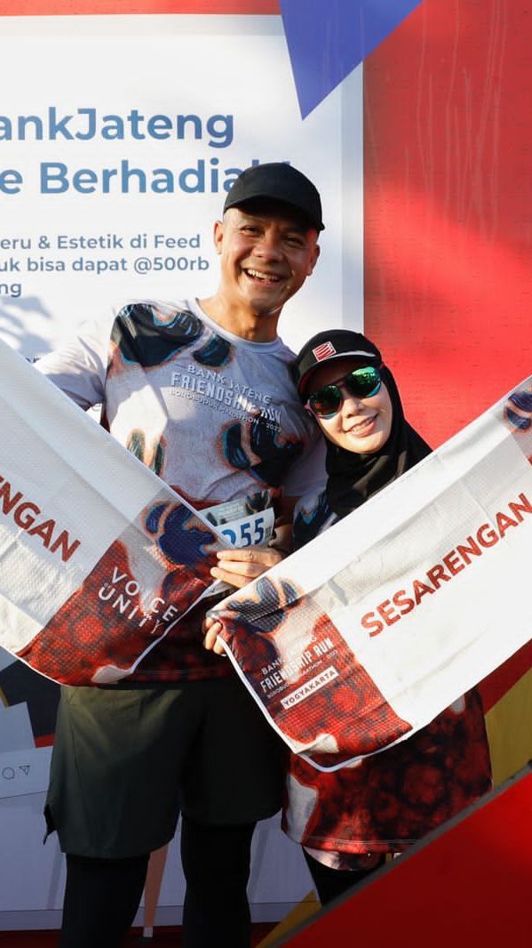 Romantis sampai Finish, Ini Momen Ganjar Dikawal Istri saat Lari Marathon di Yogya