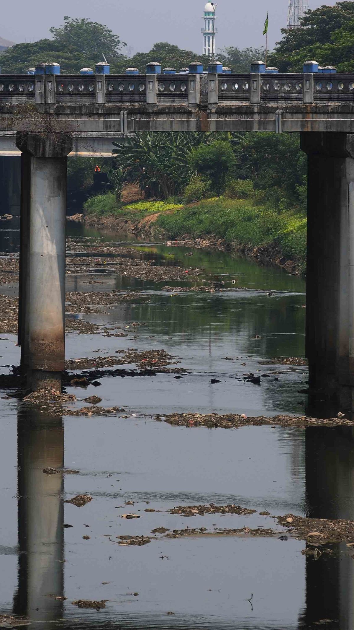 FOTO: Musim kemarau, Kondisi Air di Kanal Banjir Timur Menyusut dan Nyaris Kering, Beginilah Penampakannya Sekarang