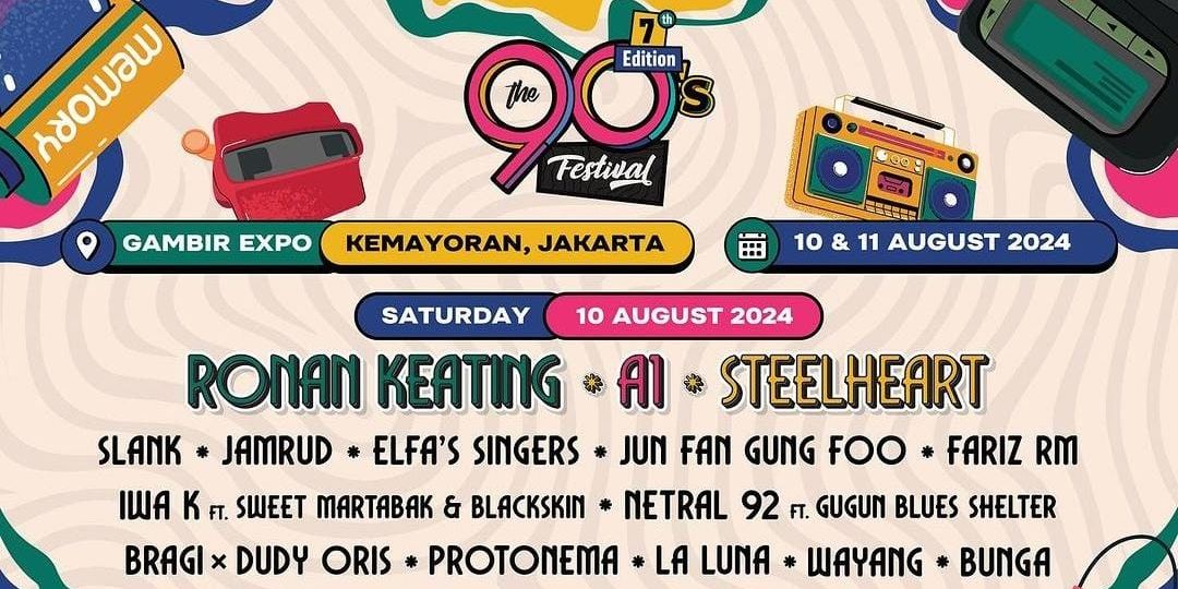 Intip Line Up The 90's Festival 2024, Ada Ronan Keating, Suede, Hingga Frente!