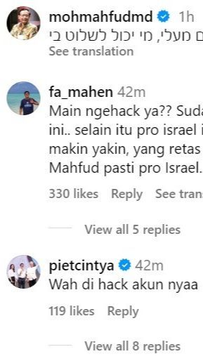 Akun Instagram Mahfud Di-hack, Posting Orang Asing Sundul Bola