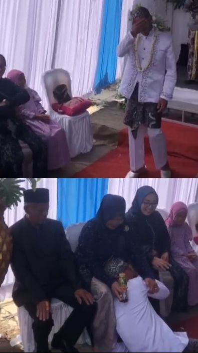 Resmi Menikah dengan Pujaan Hati, Momen Pria Menangis hingga Terduduk di Pangkuan Sang Ibunda Ini Tuai Sorotan