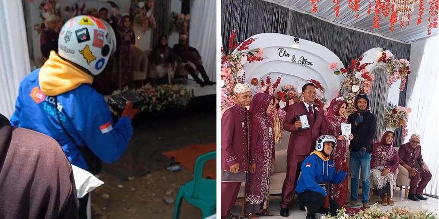 Viral Aksi Dua Kurir Antar Paket di Momen Pernikahan, Disambut Hangat Kedua Mempelai