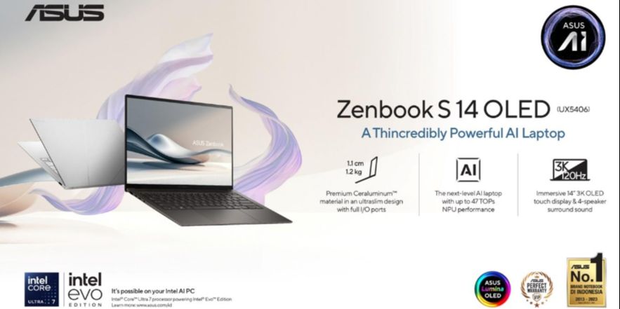 Laptop Premium Masa Kini, ASUS Zenbook S 14 OLED (UX5406) Hadir dengan Performa Ultra dalam Desain Tipis