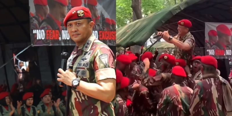 Momen Mayjen Djon Afriandi Bakar Semangat Prajurit, Bangga jadi Kopassus Langsung Digendong Anak Buah