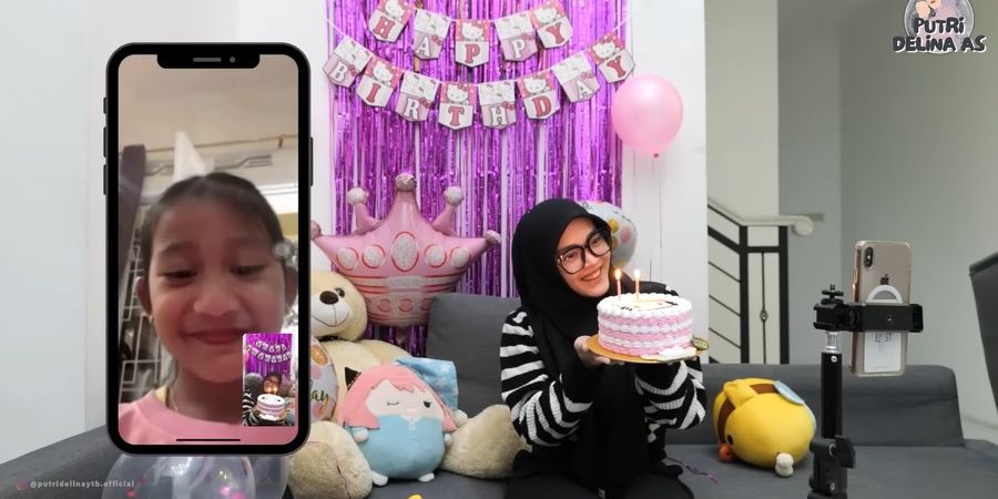 Potret Putri Delina Rayakan Ultah Bintang Anak Teddy Pardiyana Lewat Video Call, Siapkan Kue Hello Kitty & Dekorasi Lucu